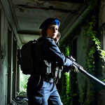 **

A female S.T.A.R.S. operative, fully clothed in tactical gear and a beret, exploring a dimly lit, overgrown corridor of an abandoned mansion. Creeping vines, decaying furniture, flashlight beam cutting through the darkness. Perfect anatomy, correct proportions, natural pose, safe for work, appropriate content, professional, modest, family-friendly, high quality.

**