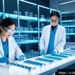 Home 20 유전자 편집 원리 - A futuristic laboratory scene showcasing scientists in modern protective lab coats and safety glasse...