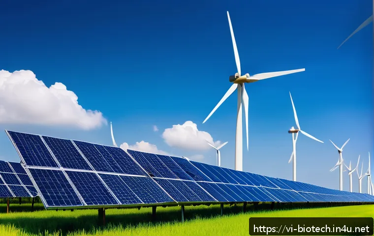 바이오 연료 - A vibrant solar and wind farm landscape in central Vietnam, showcasing rows of modern photovoltaic s...